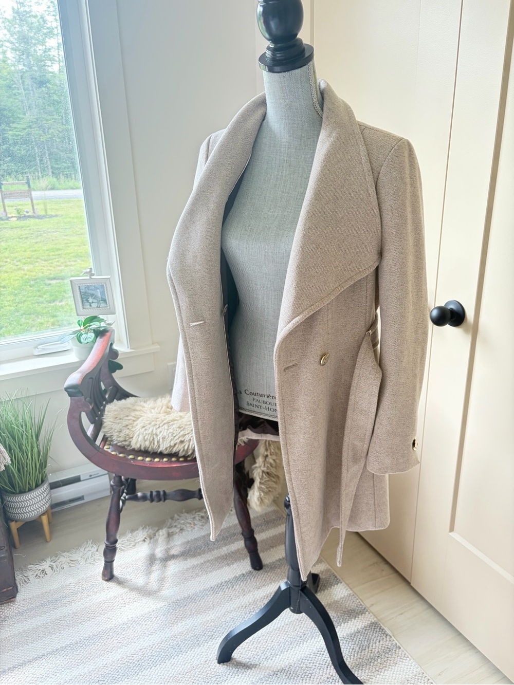 Calvin Klein Wool Blend Coat with Belt - Size Small